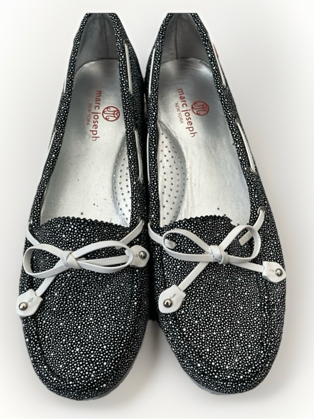 Marc Joseph Black & White Speckled Ballet Flats with White Trim